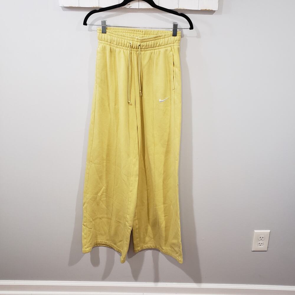 Nike Sportswear Knit Palazzo Wide Leg Sweatpants Womens XS Yellow Lounge